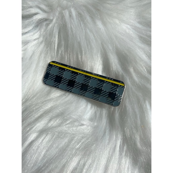 Beekman 1802 Plaid‎ Yellow & Grey Hair Clip Barette - Picture 1 of 4